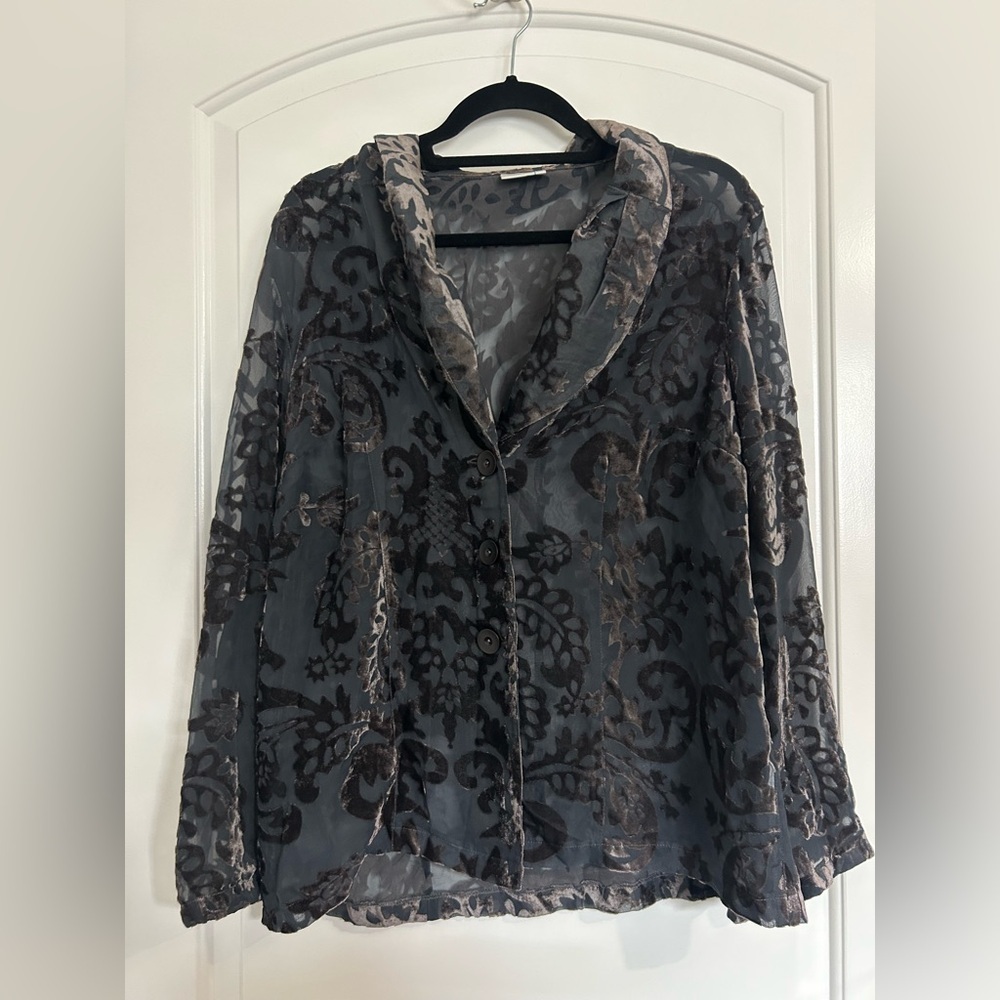Vintage 90s y2k Whimsi Goth Fairy Grunge Black Sheer Mesh Long Sleeve Top Size L